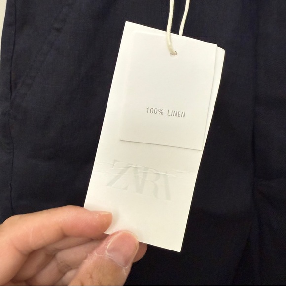 Zara Men's Dark Navy Flat Front Shorts size M new with tags - Picture 2 of 4